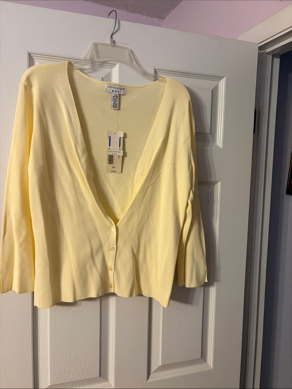 Covington Soft Pale Yellow V-Neck Button Cardigan